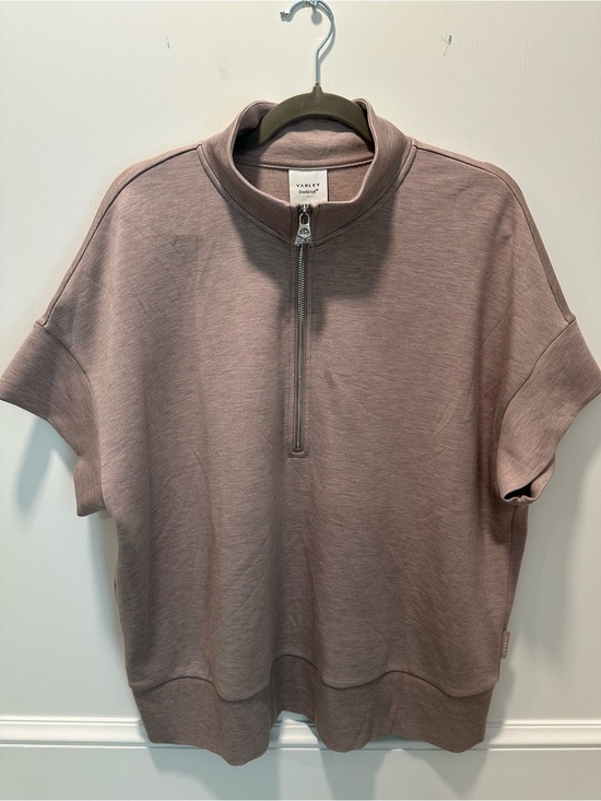 Varley Tops - Varley Half-Zip Short Sleeve Sweatshirt - Taupe